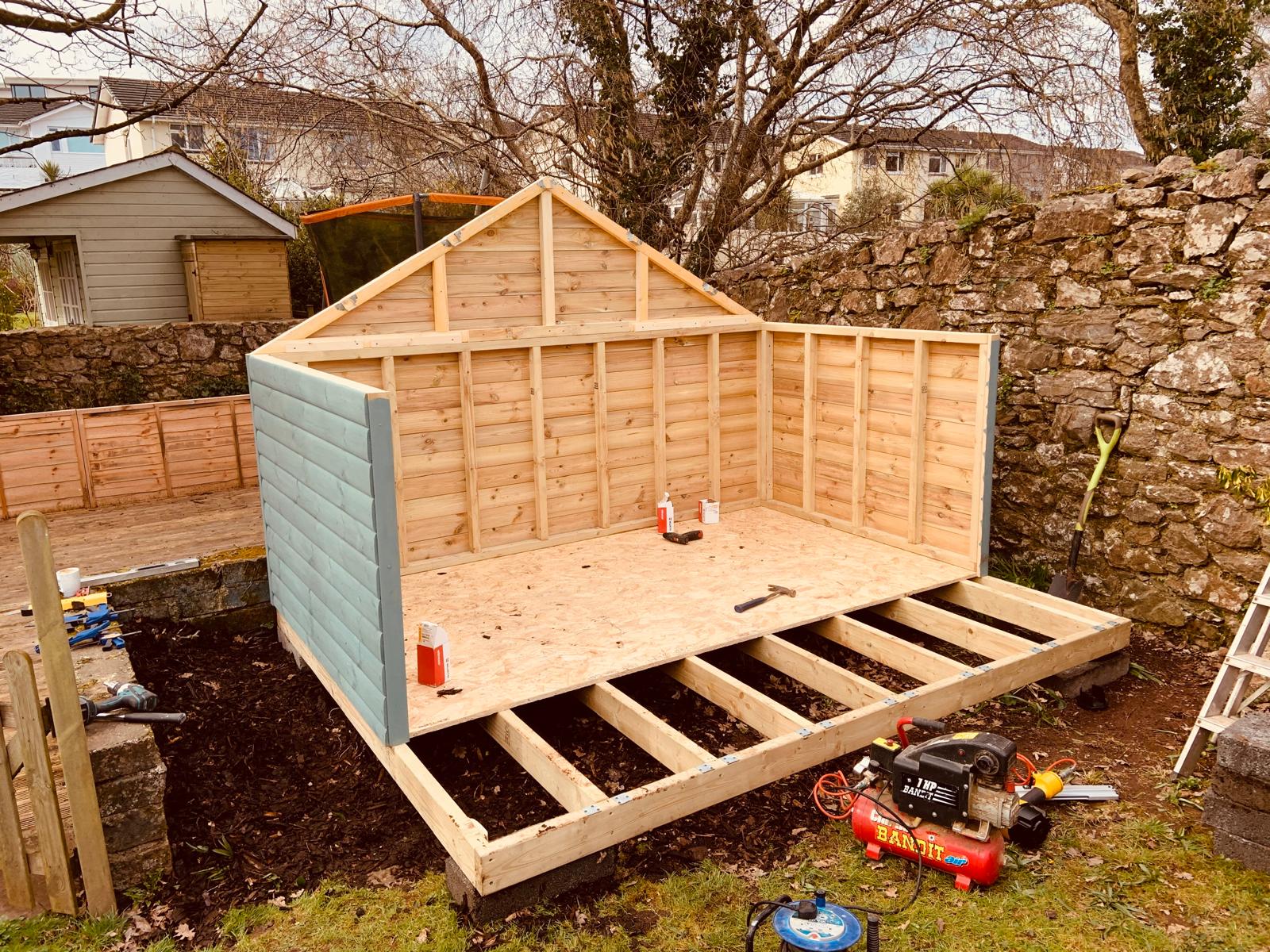 Timber frame and floor joists under construction